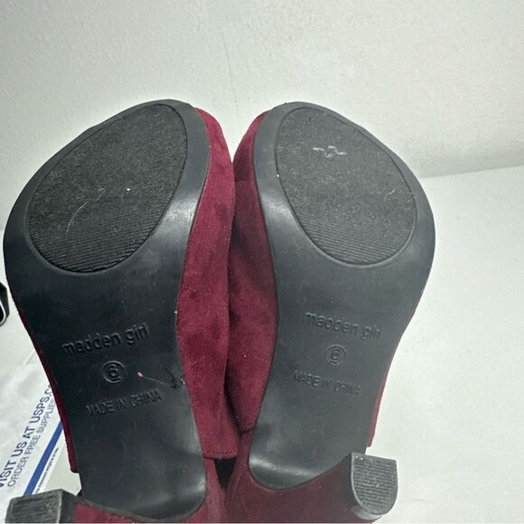 Madden Girl Burgundy Minimalist Buckle Peep Toe Stiletto Heeled Booties Size 6 - Picture 8 of 12